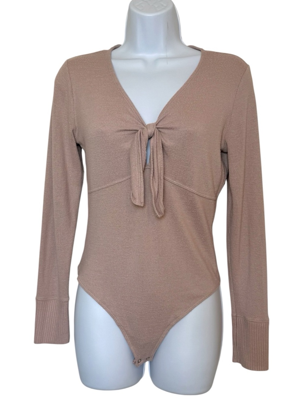 Abercrombie & Fitch Mauve-Tan Tie-Front Long Sleeve Bodysuit